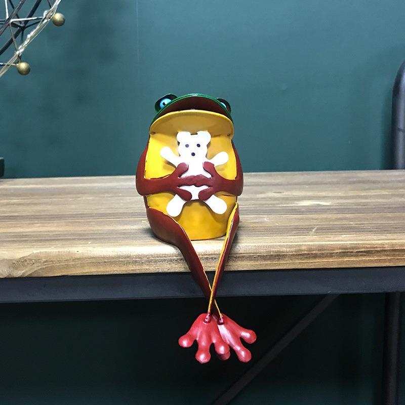 Skulpturhage Skulpturer Familie Kreativ Dekorasjon Innendørs Utendørs Resirkulert Metall Kaffe Frosk Hagestatue Ornament Statue