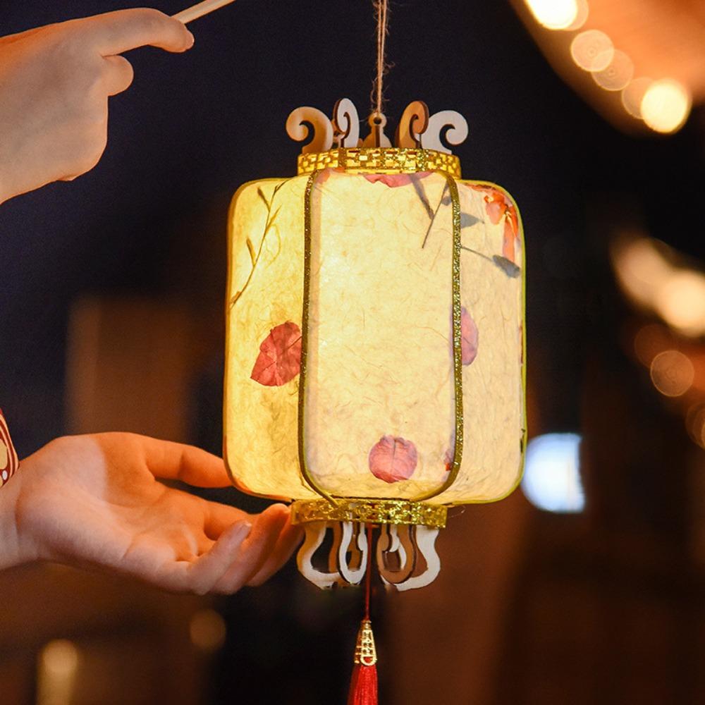 with Tassel Chinese Flower Lantern Glowing Portable Lantern Mid-Autumn Festival Retro Lantern Gift Style G