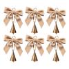 Holiday Party Hanging Ornaments 6 Pcs Velvet Bow with Bell Ornaments, Vintage Rustic Christmas Seasonal Decorative Decoration, Retro Jingle