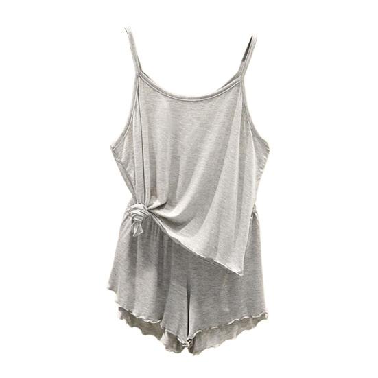 

Women Camisole Pajama Two-Piece Set Summer Spaghetti Straps Cami Top Shorts Casual Solid Color Sleepwear Nightwear Loungewear 2XL серый