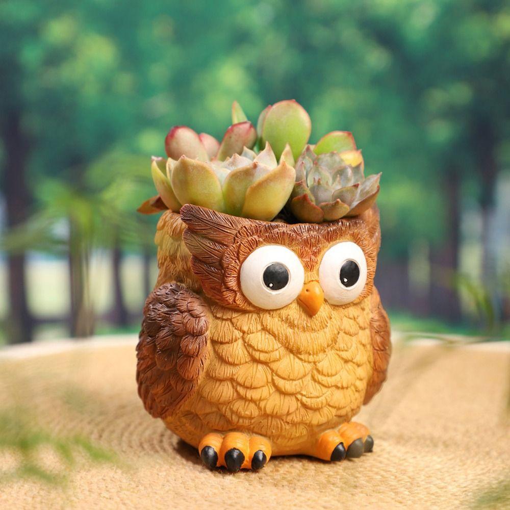 Resin Owl Planter Cartoon Animal Vase Creative Pen Container Living Room