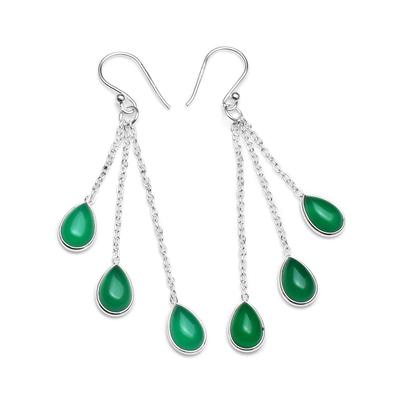 Natürlicher grüner Onyx-Edelstein, 925er-Sterlingsilber, langer Tropfen- und Ohrhänger-Ohrring für Frauen und Mädchen