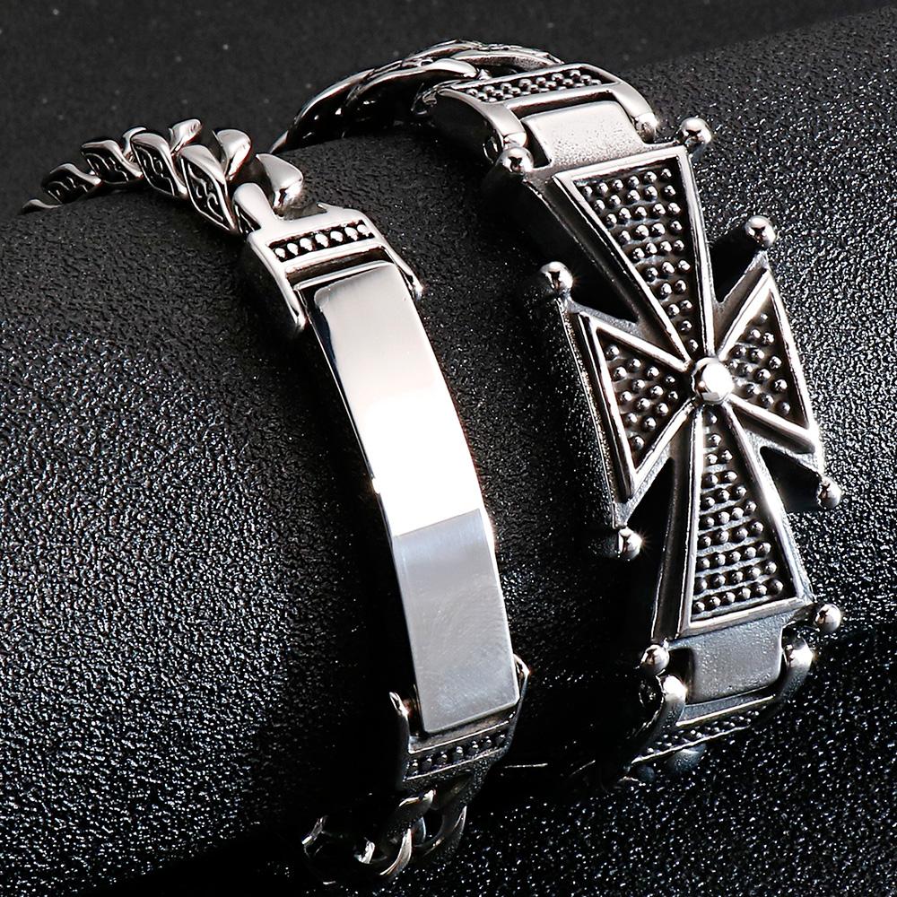 23mm Heavy Punk Retro Black Curb Cuban Chain Bracelet Men Women Hiphop Stainless Steel Biker Bike Pattern Cross Bangle Jewelry