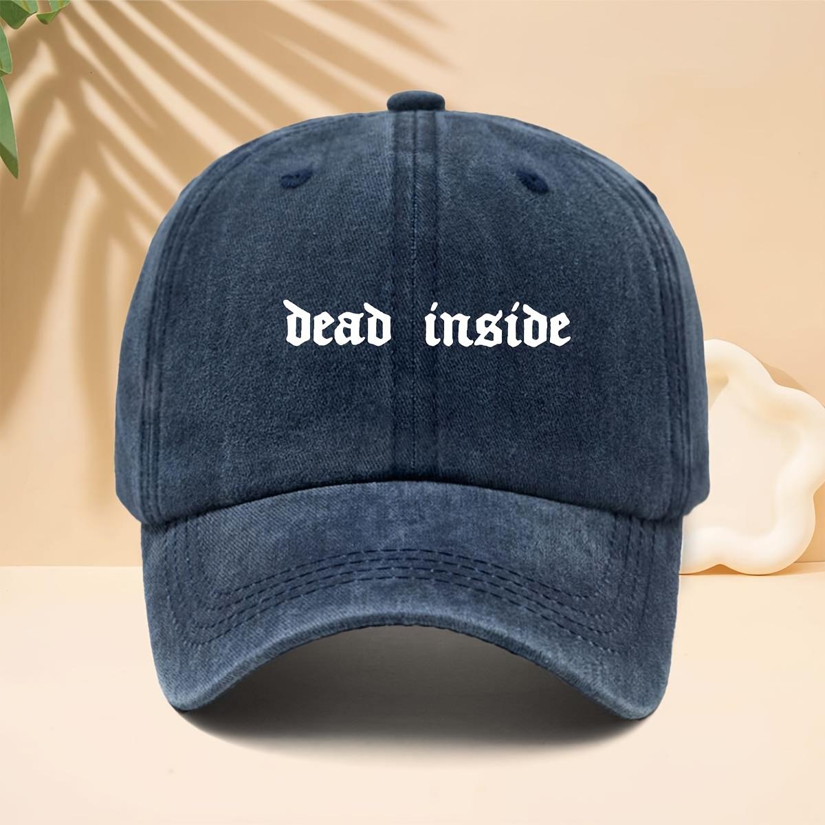 

American Retro Old Gothic Style Baseball Cap with Dead Inside Pattern Printed on It темно-синий
