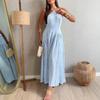 2026 New European and American Cross-border Women's Leisure Vacation Style Elegant Striped Neck Strap Backless Long Dress