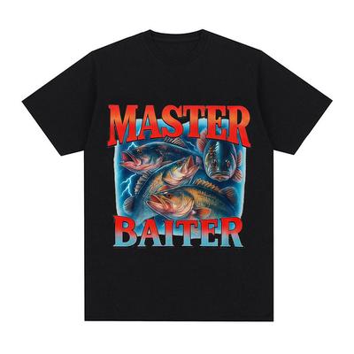 Master Baiter Fishing Humor Bass Funny Meme Graphic 100%cotton Men's Shirt O-Neck Short Sleeve Women's Fashion Oversized TShirt
