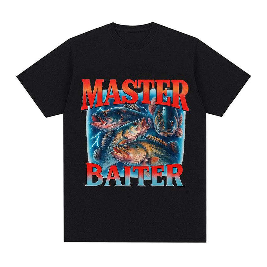 

Master Baiter Fishing Humor Bass Funny Meme Graphic 100cotton Unisexs shirt ONeck Short Sleeve Womens fashion oversized TShirt S