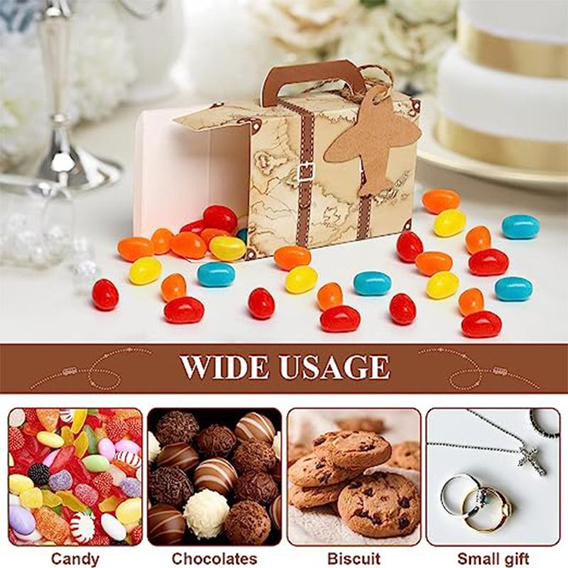Mini Vintage Suitcase candy Boxes with Tags and Burlap Twine for Travel Themed Wedding Party Bridal Shower Birthday Decoration