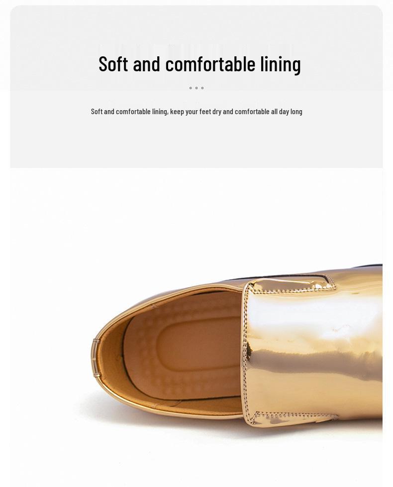 Sapatos Masculinos de Couro Macio de Bico Fino Sociais Formais Slip-On com Aumento de Altura