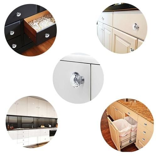 AILEWE Crystal Drawer Handles, Optical-Grade K9 Crystal Glass, Set of 5, 28mm Tall, 30mm Diameter, Clear Zinc Alloy Base, Glass Door Knobs, Closet, Dr