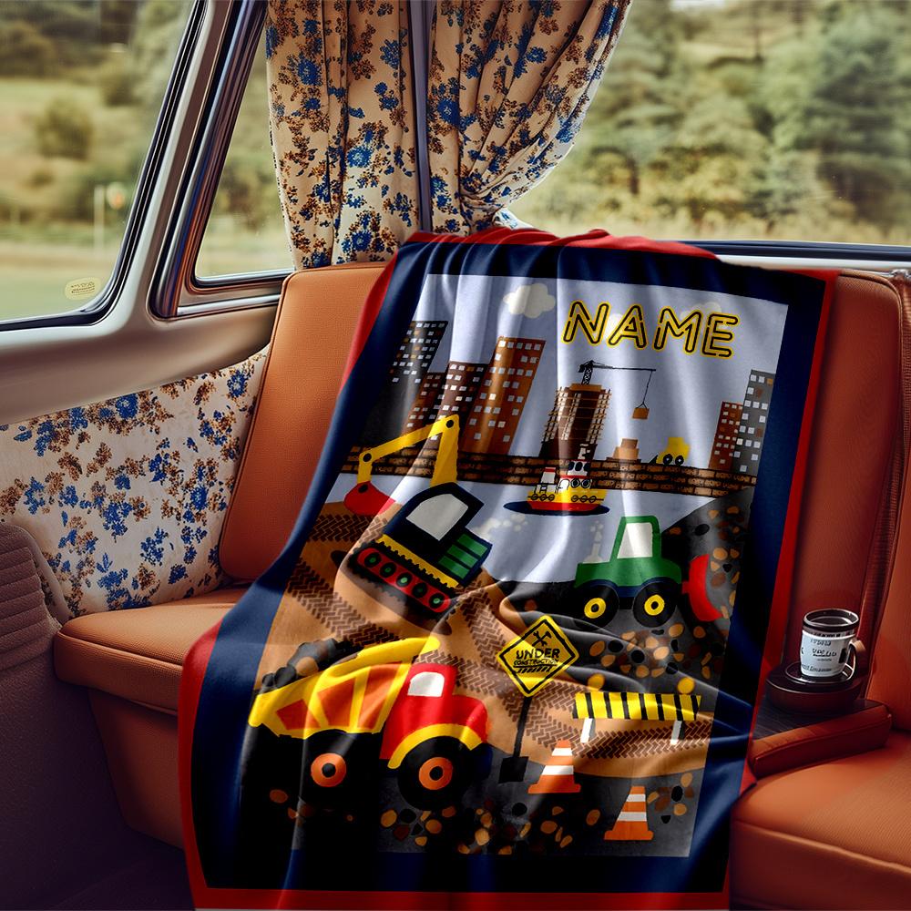 Construction Site With Trucks And Buildings Blanketcustomize Your Name Lightweight Comfortable And Stylish Blanket For Travel Bed Home Chair Office