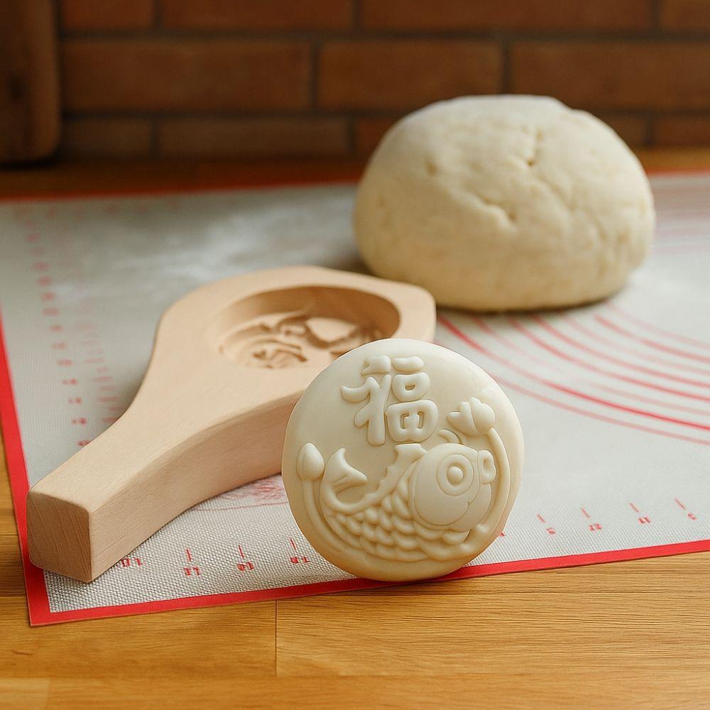 Carved Wood Baozi Mold 3D Steamed Stuffed Bun Tool Multifunctional Steamed Bread Mold  Kitchen