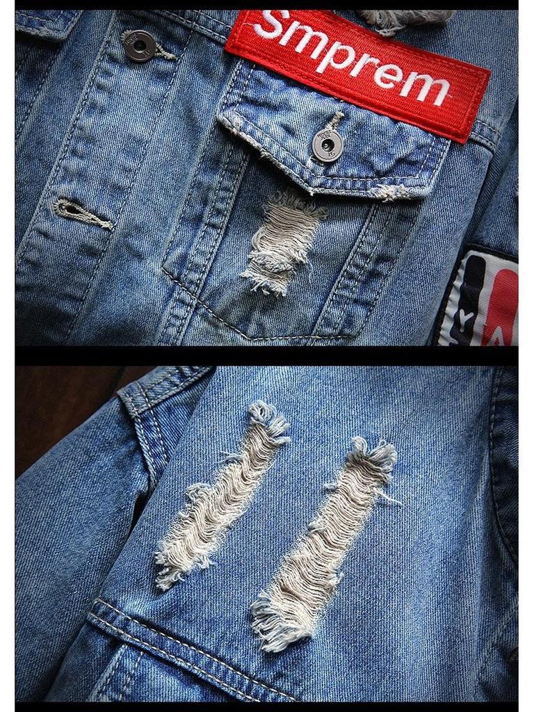 Herren Europäischer Stil Retro Bestickte Zerrissene Jeansjacke