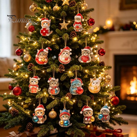 Christmas Advent Calendar Cat Calendar, 24 Days Countdown Cute 2D Kitten Holiday Backpack Charm Accessory Ornaments for Party Tree Decor, Gifts Lovers