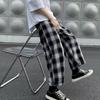 Men Pants Plaid Streetwear Wide Leg Elastic Waist Loose Sports Pants Trousers for Autumn