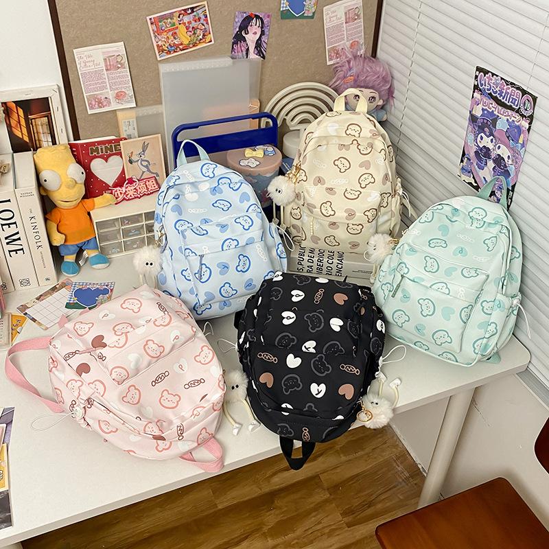 Schoolbag Cute Bear Schoolbag Casual Junior High School Students Go Out Travel Backpack Light Korean Version High School College Student Backpack
