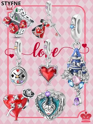 Charms Plata Valentine'S Day Love Red Heart Beads Charm Copper Plated Fit Charms Original Bracelet For Jewelry Making Diy Charm