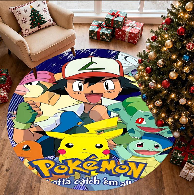 Pokemon Pattern Round Rug, Indoor/Outdoor Mat, for Picnic, Gameroom, Bedroom, Office, Living Room, Home Decor Carpet, Birthday Gift