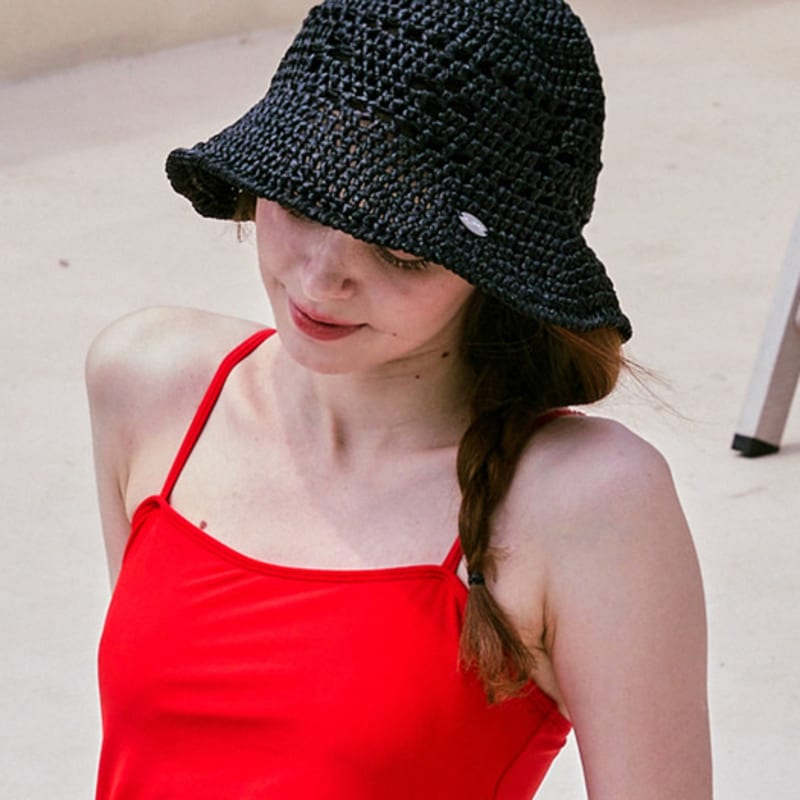 

Slowslowly №225 / Лилия Рафия Крючком Широкая Панама _ Черный black