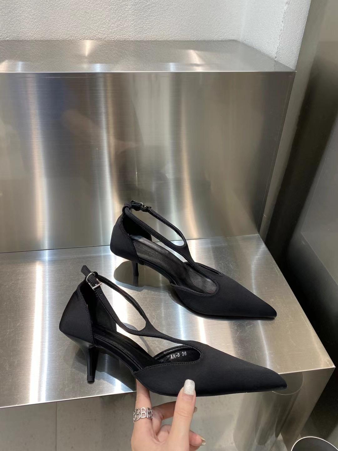 

fashion Pointed Toe Women Sandals 2024 New Arrivals Fashion Dress Shoes Thin High Heels Rose/Black Party Dress Sandals Ankle Strap 35-39 7.5 чёрный