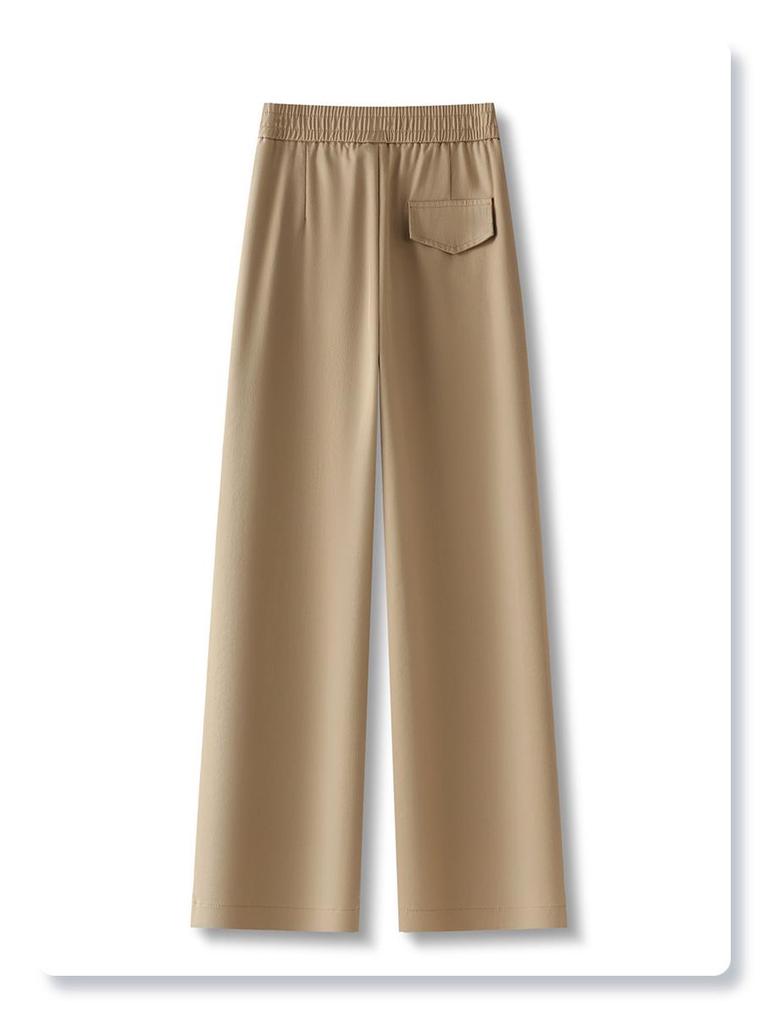 Khaki High-Waist Slimming Wide-Leg Pants - Spring 2025: Stylish Draping Casual Fit
