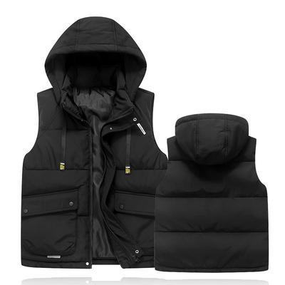 Large Pocket Cotton Vest Men's Autumn and Winter Trend Thickened Thermal Vest Student Hooded Jacket