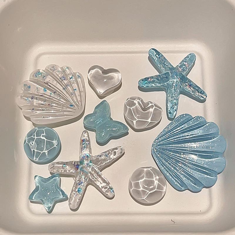 1 Sæt DIY Træsko Sandaler Havefodtøj Dekoration Søde Søstjerner Skaller Resin Sko Charms Tilbehør Spænder Strandtaske Pins Pige Gaver
