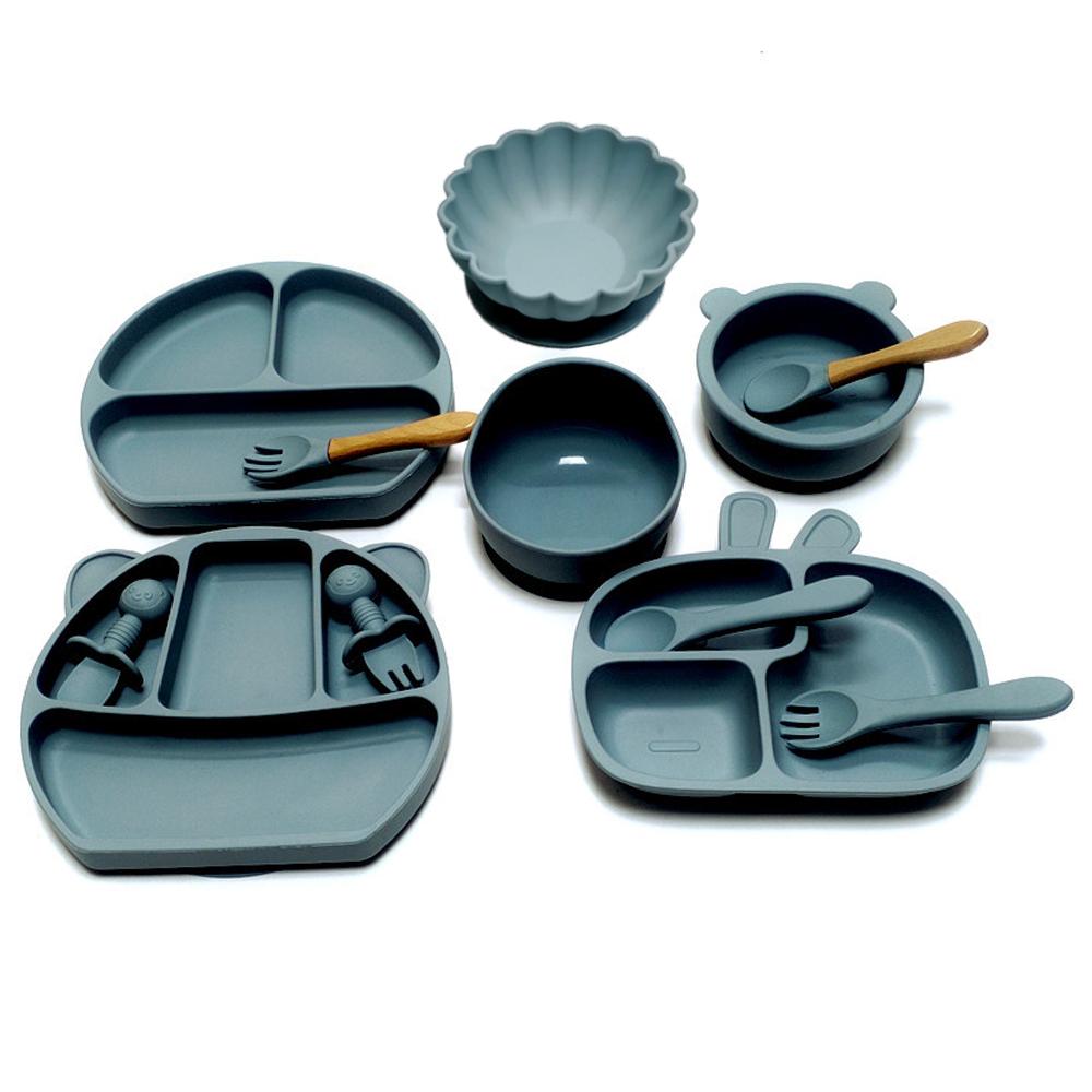 12 buc. Farfurie pentru bebeluși cu compartimente, farfurie cu ventuză, set complet de veselă pentru copii, set de cină