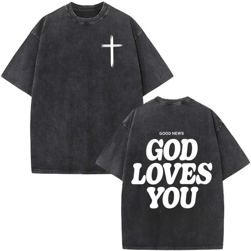 Faith Over Fear Bible Verse T Shirt Men Women Christian Jesus Vintage Washed Harajuku Casual Oversized Soft Durable Daily
