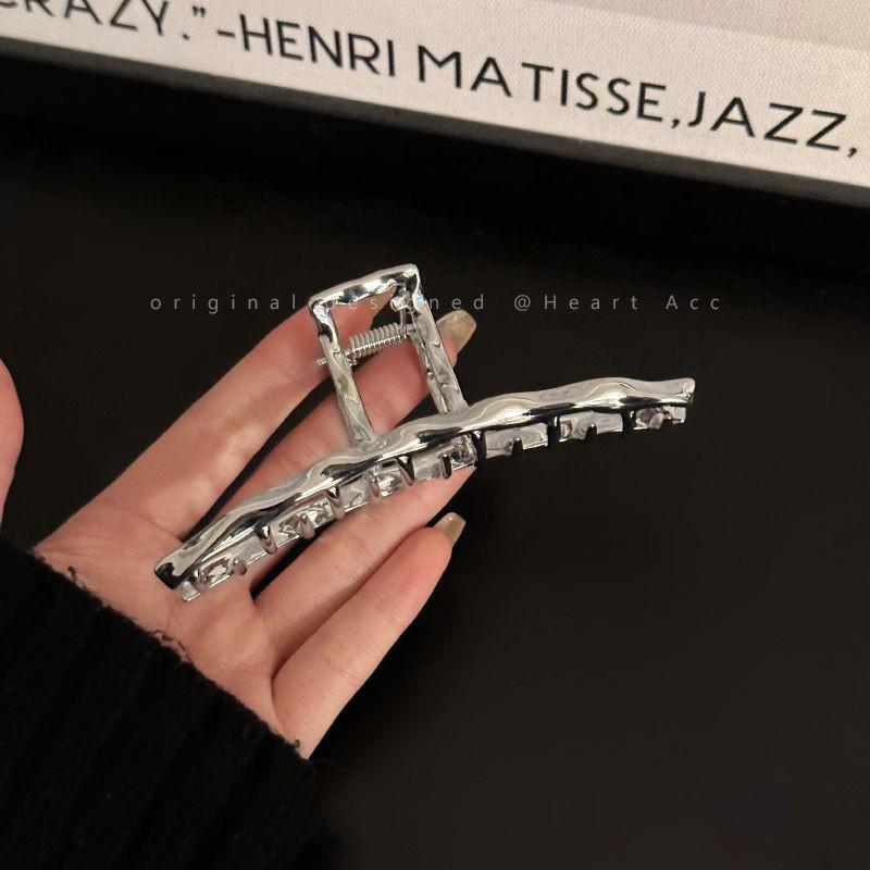 Silver Textured Metal Shark Hair Claw - Women's Stylish Updo Clip Accessory