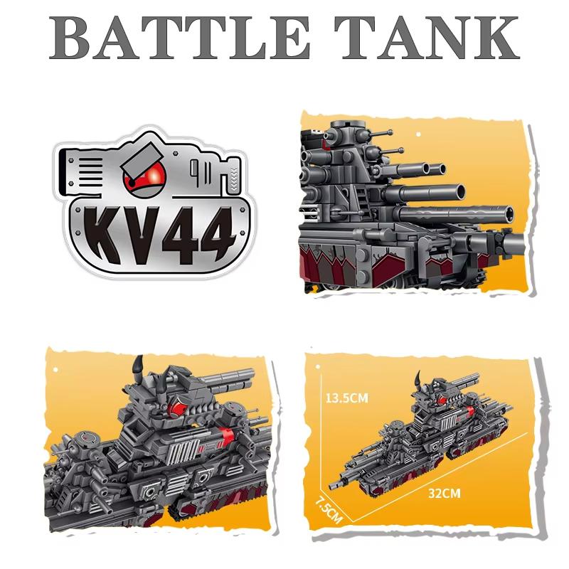 Tank World Cartoon Scale Model Muilding Block Set KV44 Carl Monster Tank and Ultimate Leviathan Military armored vehicle warfare Brick