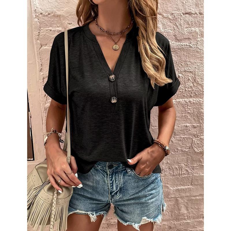Street Style V-Neck Tee - Women's Summer T-Shirt, Basic Casual Top