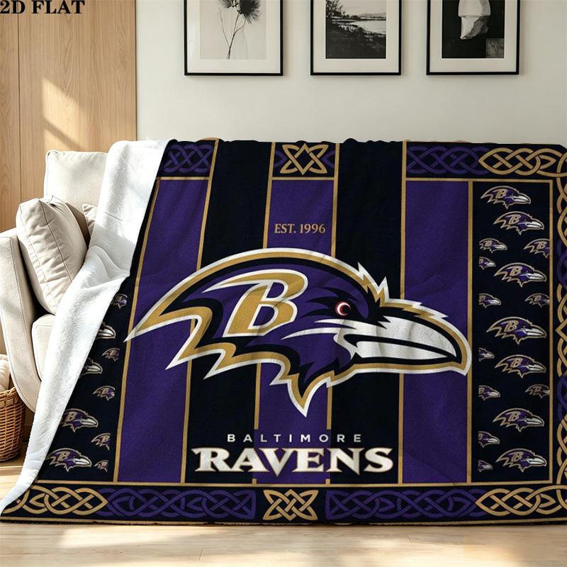 Koc flanelowy z nadrukiem Baltimore Ravens Wysokiej jakości Ciepły Komfortowy Pokrowiec na wszystkie pory roku Idealny na prezenty Wystrój domu