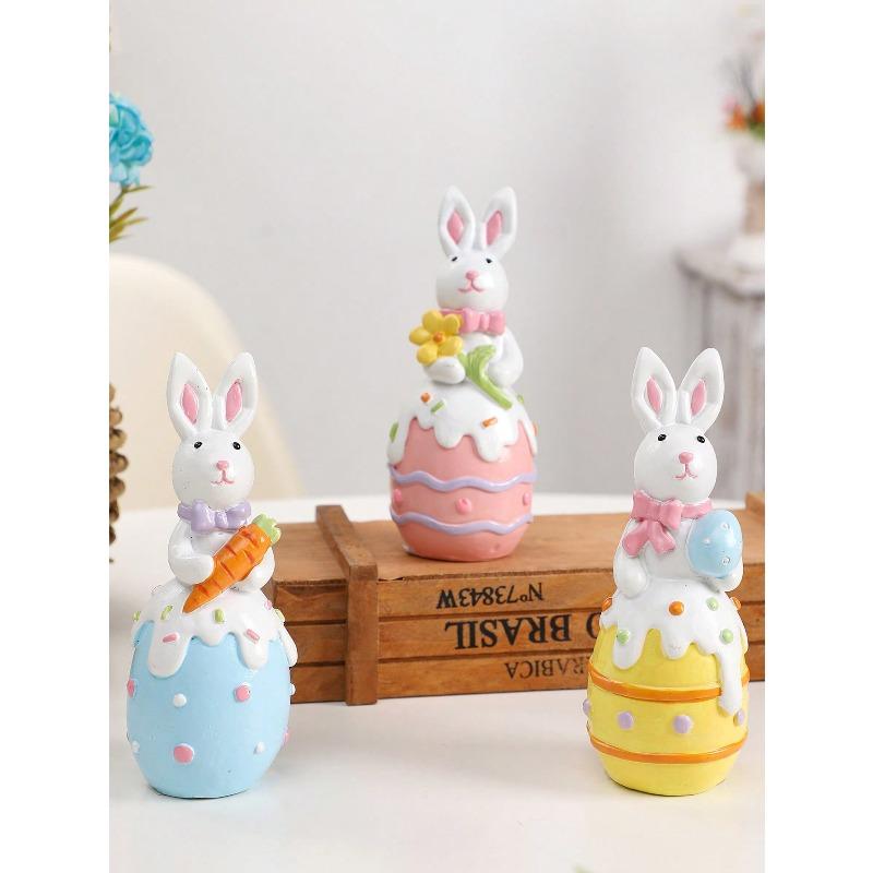 Easter Decorations, European Style Cute Easter Bunnies, Easter Eggs Decor, Resin Rabbit & Eggs Figurines, Home Party Gift Gifts Birthday Graduation