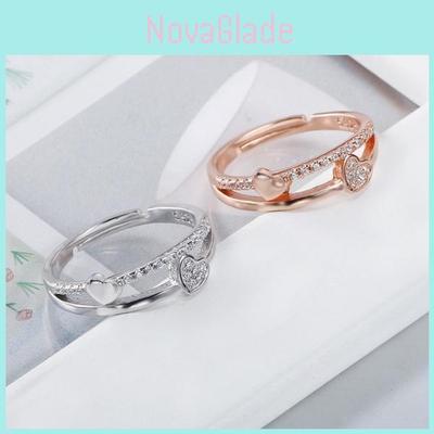 Three Jie Heart Shaped Diamond Inlaid Adjustable Opening Ring Wholesale Silver Jewelry