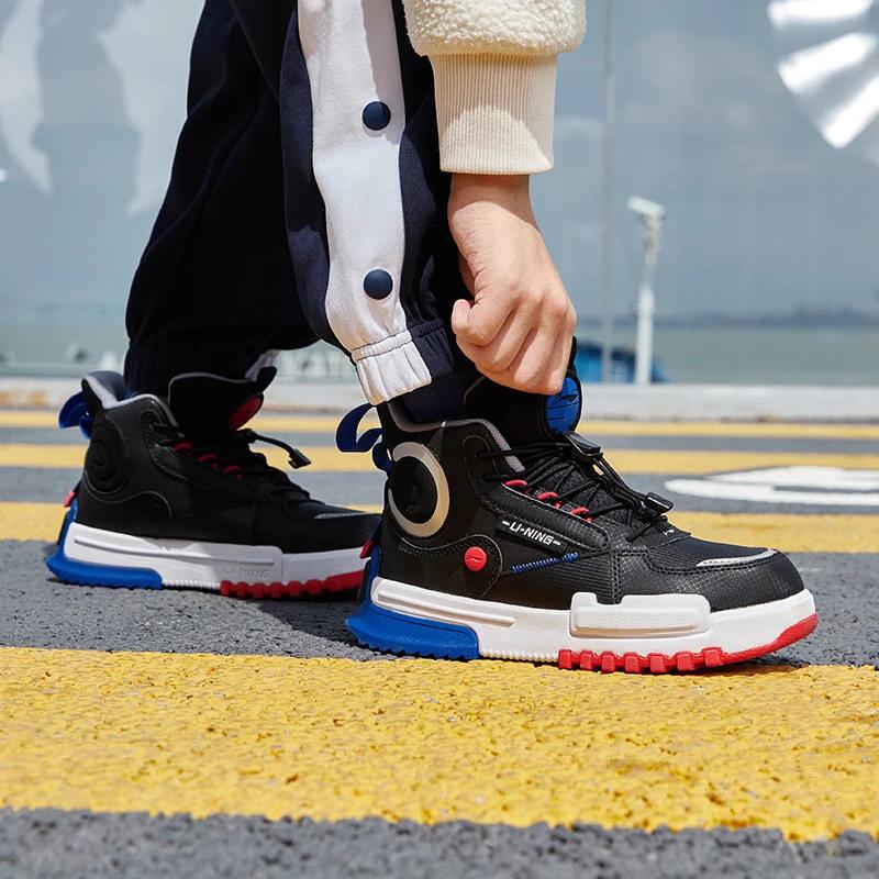 Li Ning Reflective Casual High-Top Sports Shoes Kids Sneakers Black YKCS144-11