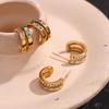 Women's Dainty Colorful Zircon Hoop Earrings Double Layer C Shape 18K Gold Plated Stainless Steel Trendy Style Blue Finch