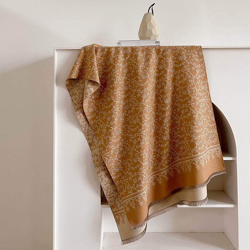 

Шарф-шаль из имитации кашемира с цветочным узором, сочетающийся по цвету, универсальный, теплый, женский 180*65cm верблюд