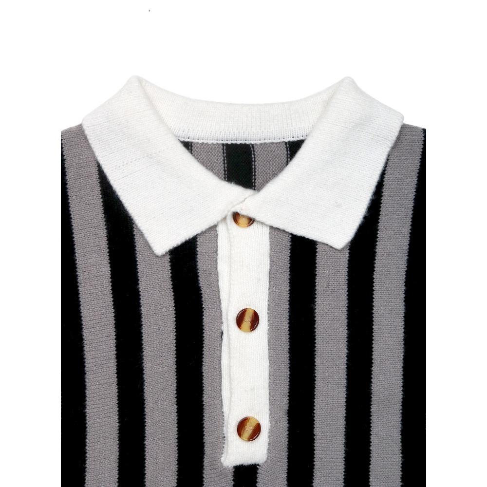 New Neutral Style Vertical Striped Lapel Knitted Pullover Sweater for Women in Autumn and Winter
