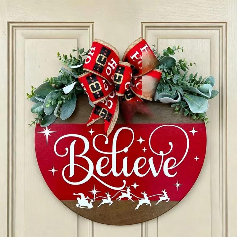 Wooden Christmas Door Sign Decorative Hanging Plaque Holiday Party Front Decoration
