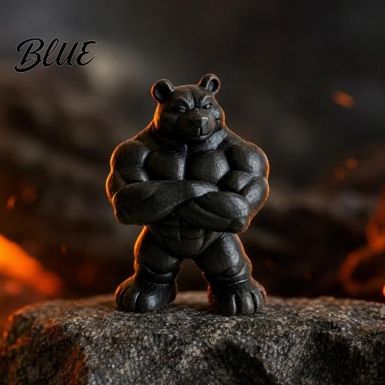 Detailed Muscle Figure 3D Printed Bear Statue, Matte Black Fitness Ornament for Office Figurine Bookshelf Gym Decor, Compact Inspirational Gift
