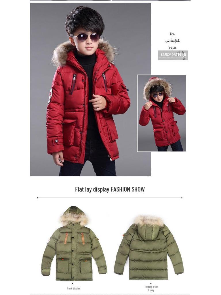 2023 Boys' Mid-length Cotton-padded Jacket - Thick, Warm Down for Autumn & Winter