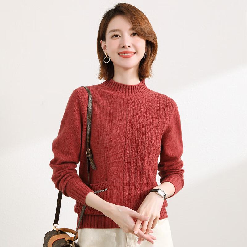 Yiliteng Women's Pure Wool Semi-High Collar Sweater