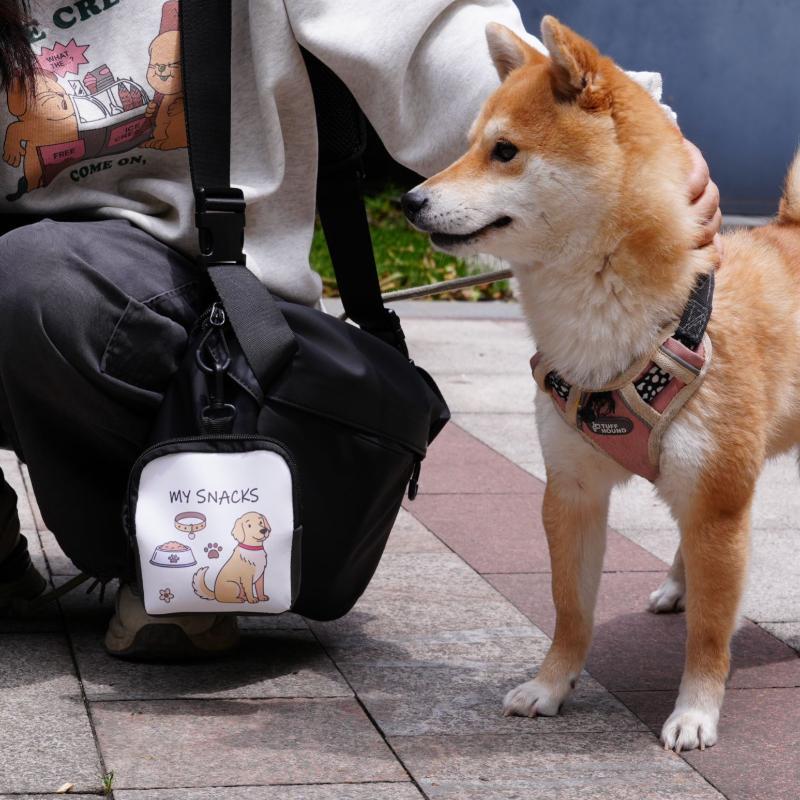Cute Cartoon Print Dog Treat Pouch With Zipper Closure & Small Keychain, Ideal For Dog Training Walking Outdoor Use