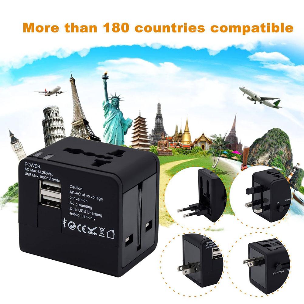 Multifunctional Universal World Travel Power Adapter Dual USB Port Wall Charger Conversion Socket