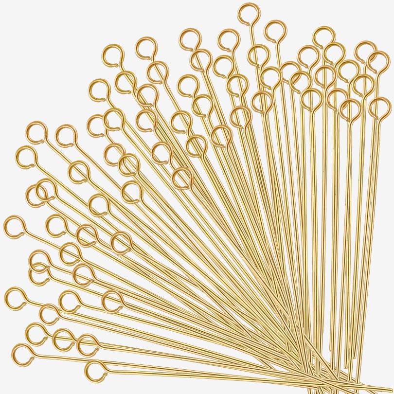 50pcs Stainless Steel Eye Head Pins Real Gold Plated PVD Accessories For Jewelry Making Supplies Handmade Bead Needle Connectors