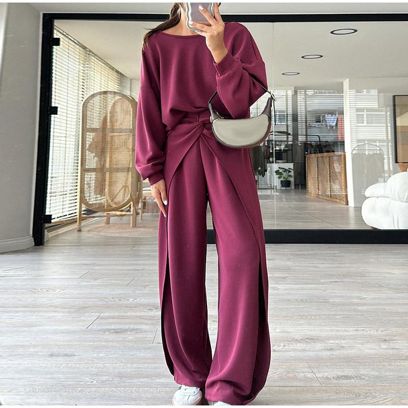 

2025 Весна Новинка Вязаный Топ-халтер Однотонный Свитер Толстовка Брюки Костюм S бордовый