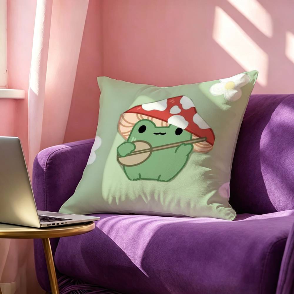 Autumu Mushroom Frog Pillow Case Square DoubleSided Sofa Cushion Cover Bedroom Bedside Pillow