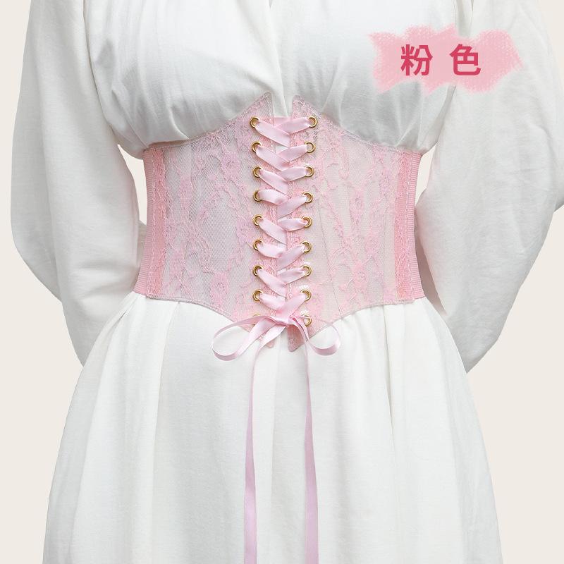 Wide Version Lace Waist Seal, Women's Versatile Dress Top Decorative Belt, Telescopic Elastic Belt