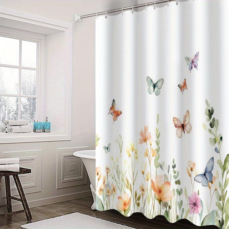 Waterproof Machine Washable Shower Curtain Butterfly Floral Pattern Design Shower Curtain Creative Decoration Bathroom Curtain